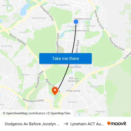 Oodgeroo Av Before Jocelyn Brown St to Lyneham ACT Australia map