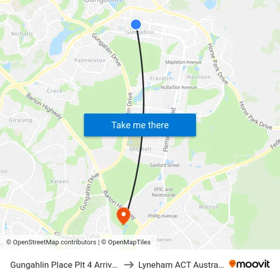 Gungahlin Place Plt 4 Arrivals to Lyneham ACT Australia map