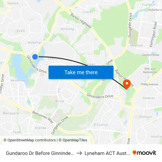 Gundaroo Dr Before Ginninderra Dr to Lyneham ACT Australia map
