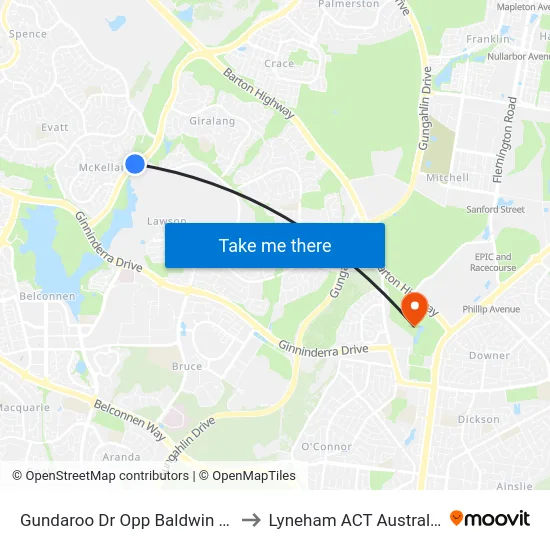 Gundaroo Dr Opp Baldwin Dr to Lyneham ACT Australia map