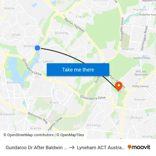Gundaroo Dr After Baldwin Dr to Lyneham ACT Australia map