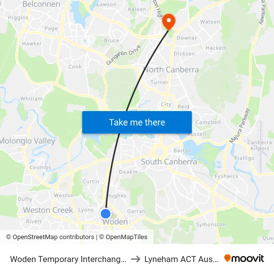 Woden Temporary Interchange Plt 1 to Lyneham ACT Australia map