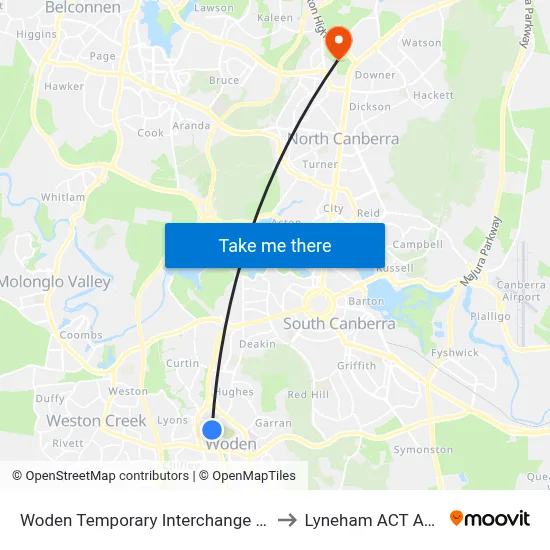Woden Temporary Interchange Plt 3 Arrive to Lyneham ACT Australia map