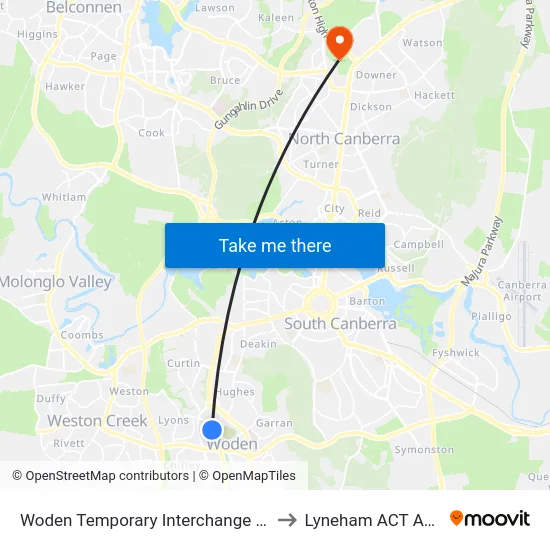 Woden Temporary Interchange Plt 6 Arrive to Lyneham ACT Australia map