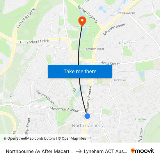 Northbourne Av After Macarthur Av to Lyneham ACT Australia map