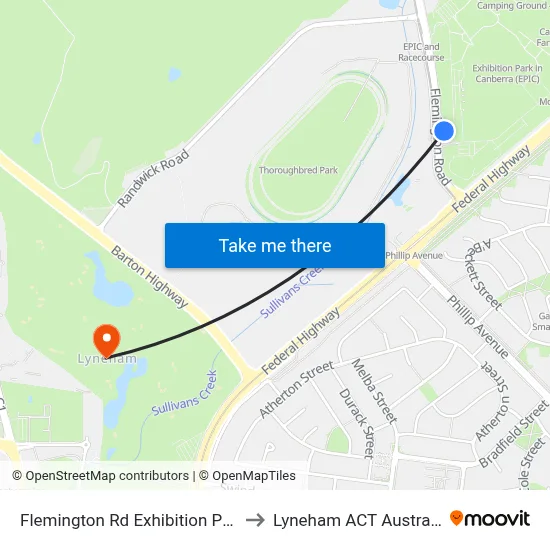 Flemington Rd Exhibition Park to Lyneham ACT Australia map