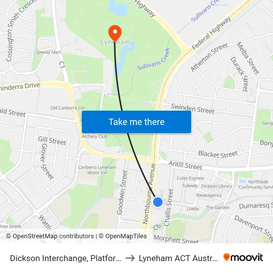 Dickson Interchange, Platform 2 to Lyneham ACT Australia map