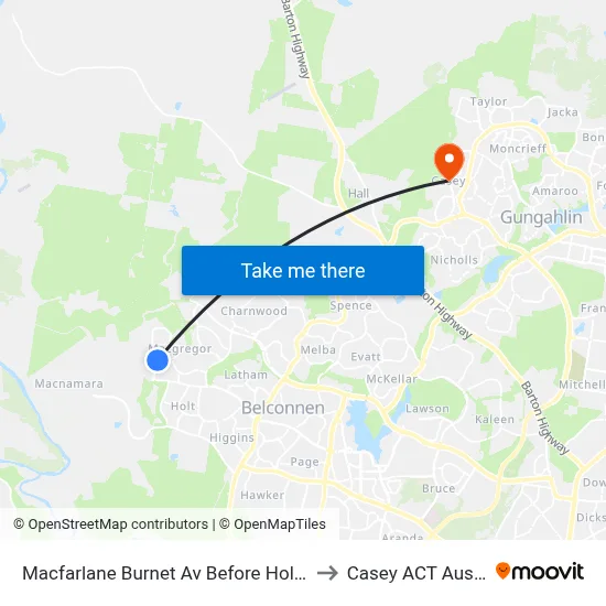 Macfarlane Burnet Av Before Hollows Cct to Casey ACT Australia map