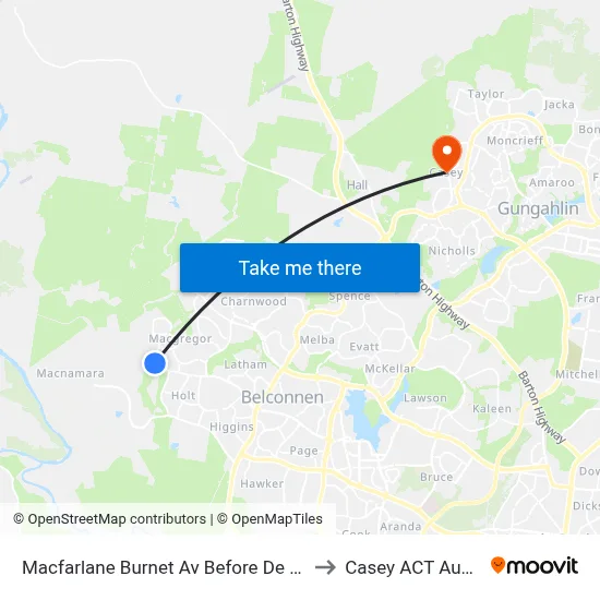 Macfarlane Burnet Av Before De Gruchy Pl to Casey ACT Australia map