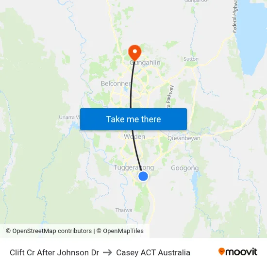 Clift Cr After Johnson Dr to Casey ACT Australia map
