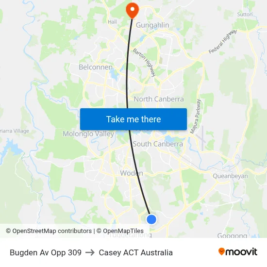 Bugden Av Opp 309 to Casey ACT Australia map