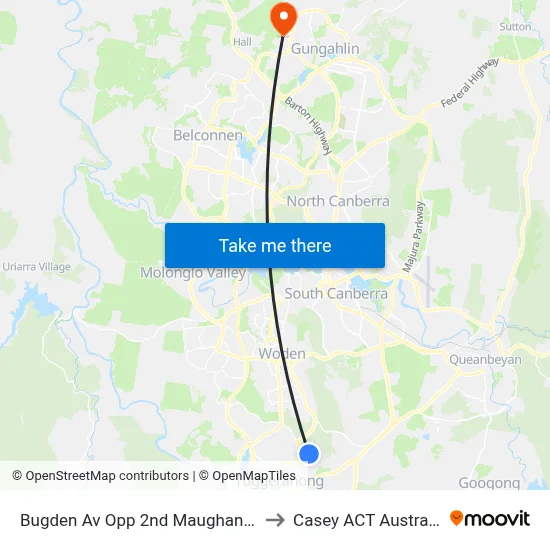 Bugden Av Opp 2nd Maughan Cr to Casey ACT Australia map
