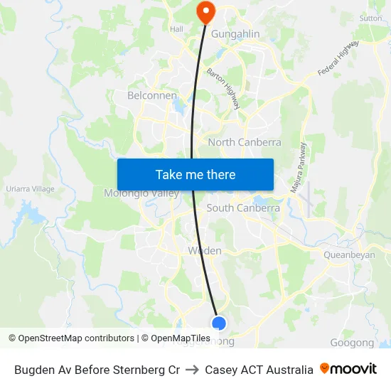Bugden Av Before Sternberg Cr to Casey ACT Australia map
