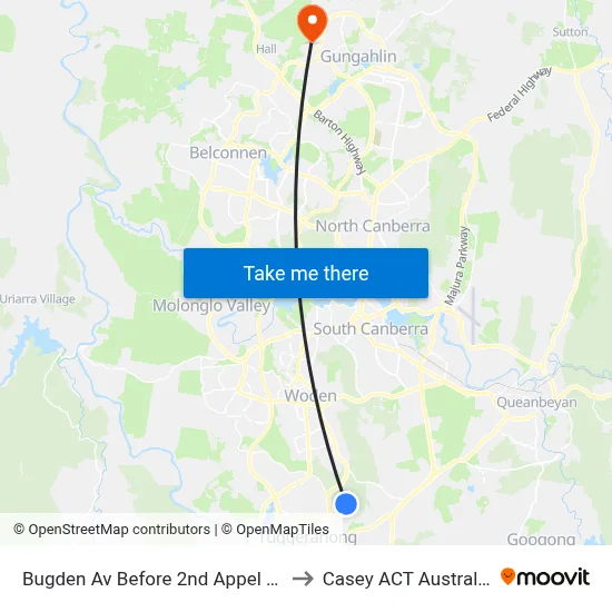 Bugden Av Before 2nd Appel Cr to Casey ACT Australia map