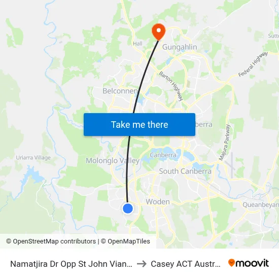 Namatjira Dr Opp St John Vianney to Casey ACT Australia map