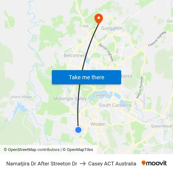 Namatjira Dr After Streeton Dr to Casey ACT Australia map
