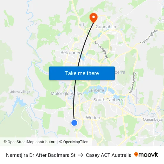 Namatjira Dr After Badimara St to Casey ACT Australia map