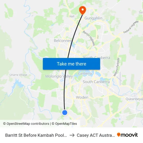 Barritt St Before Kambah Pool Rd to Casey ACT Australia map
