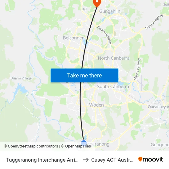Tuggeranong Interchange Arrivals to Casey ACT Australia map