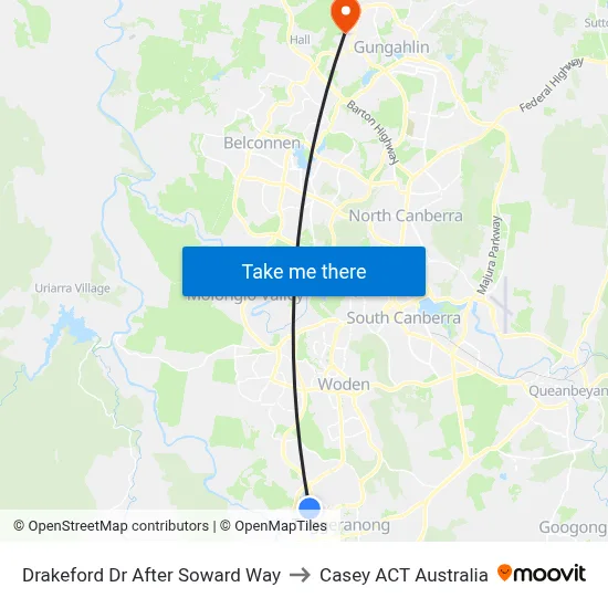 Drakeford Dr After Soward Way to Casey ACT Australia map