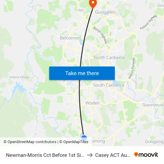Newman-Morris Cct Before 1st Singleton Cr to Casey ACT Australia map