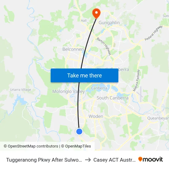 Tuggeranong Pkwy After Sulwood Dr to Casey ACT Australia map