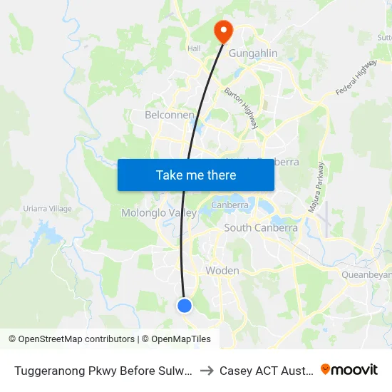 Tuggeranong Pkwy Before Sulwood Dr to Casey ACT Australia map