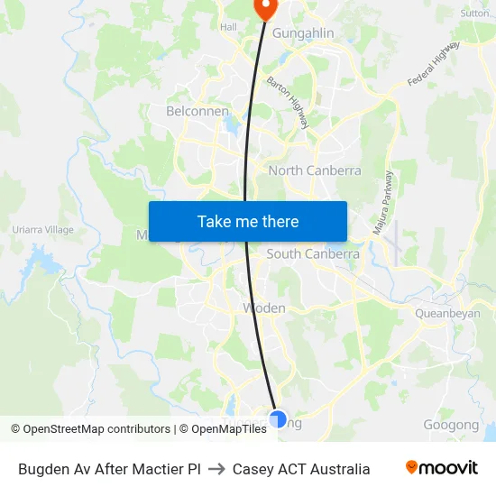 Bugden Av After Mactier Pl to Casey ACT Australia map