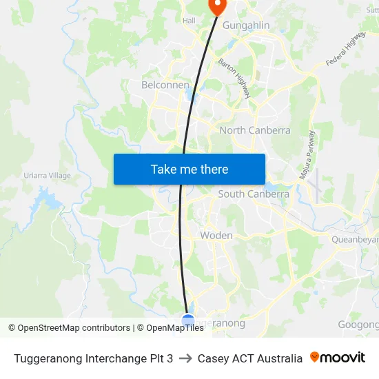Tuggeranong Interchange Plt 3 to Casey ACT Australia map