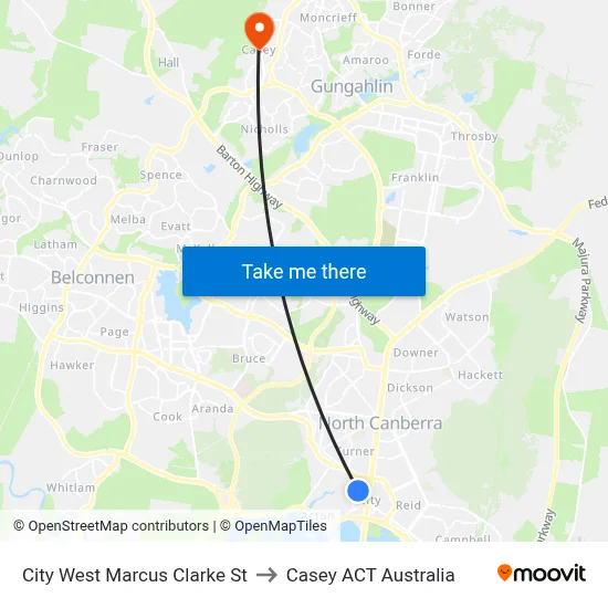 City West Marcus Clarke St to Casey ACT Australia map