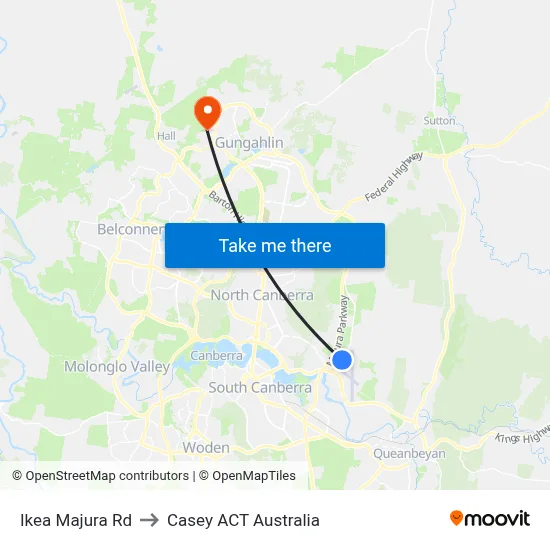 Ikea Majura Rd to Casey ACT Australia map