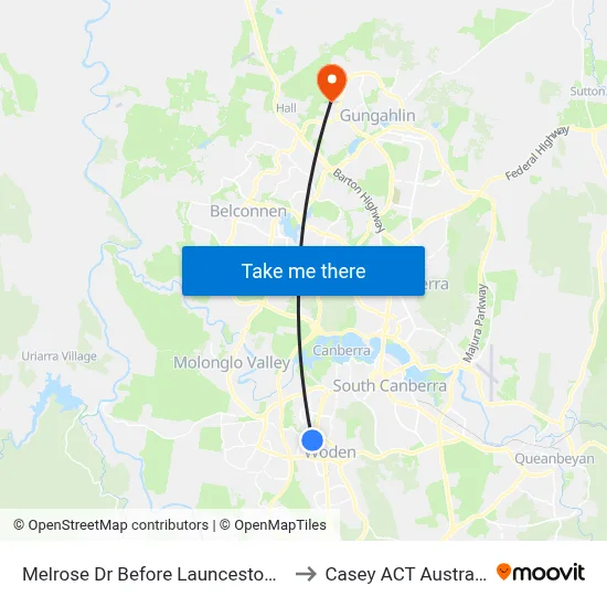 Melrose Dr Before Launceston St to Casey ACT Australia map