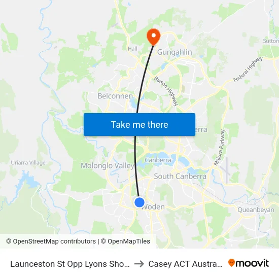 Launceston St Opp Lyons Shops to Casey ACT Australia map