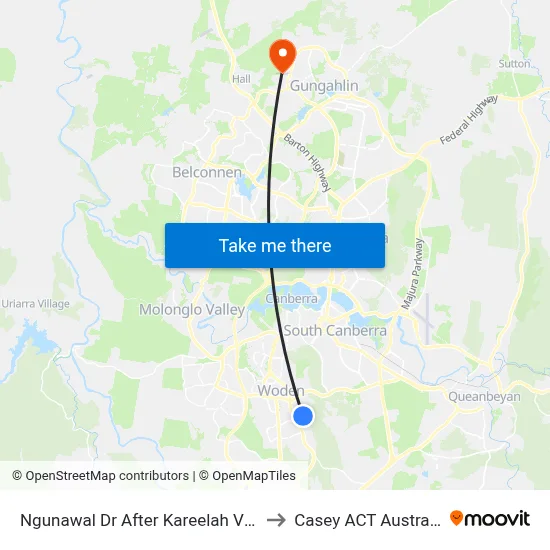 Ngunawal Dr After Kareelah Vsta to Casey ACT Australia map