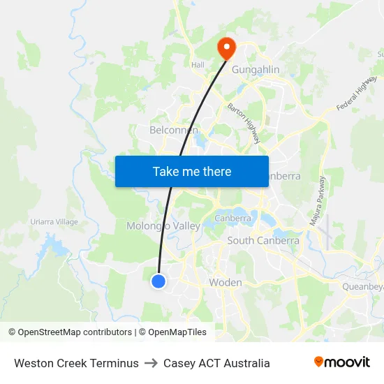 Weston Creek Terminus to Casey ACT Australia map