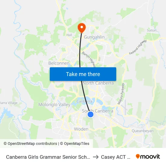 Canberra Girls Grammar Senior School Melbourne Av to Casey ACT Australia map