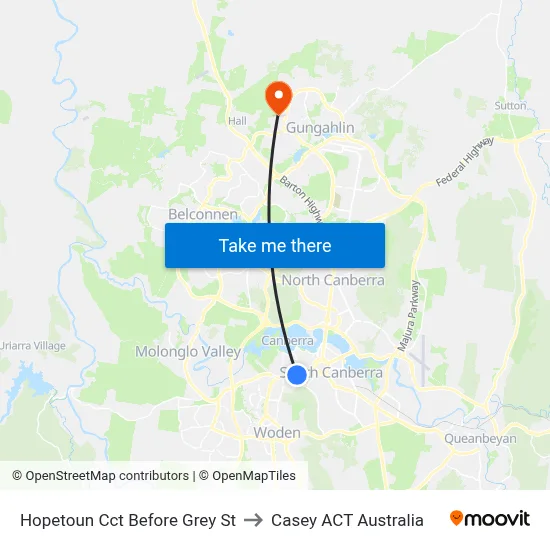 Hopetoun Cct Before Grey St to Casey ACT Australia map