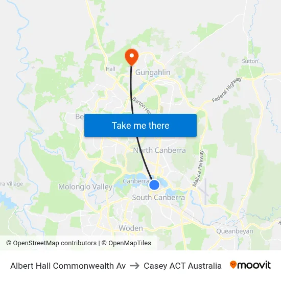 Albert Hall Commonwealth Av to Casey ACT Australia map