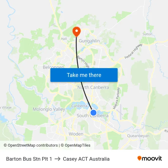 Barton Bus Stn Plt 1 to Casey ACT Australia map