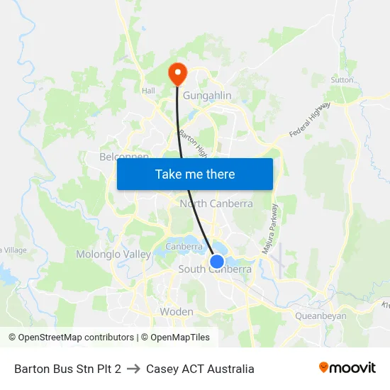 Barton Bus Stn Plt 2 to Casey ACT Australia map