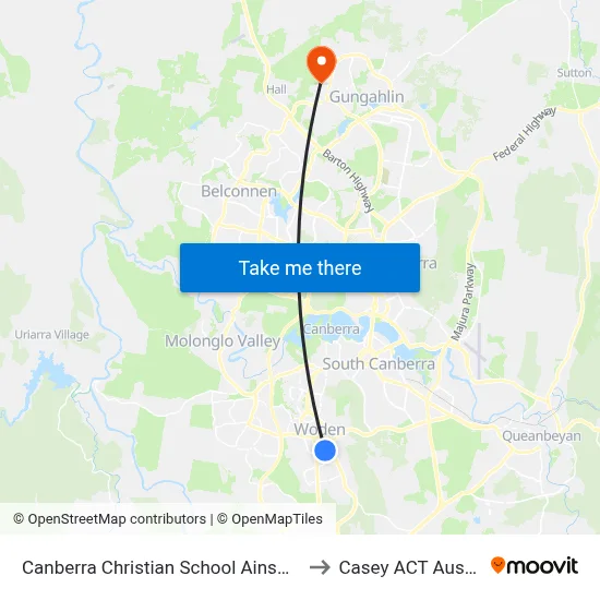 Canberra Christian School Ainsworth St to Casey ACT Australia map