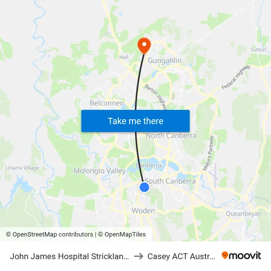 John James Hospital Strickland Cr to Casey ACT Australia map