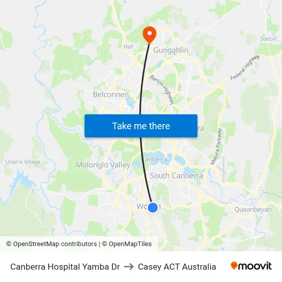 Canberra Hospital Yamba Dr to Casey ACT Australia map