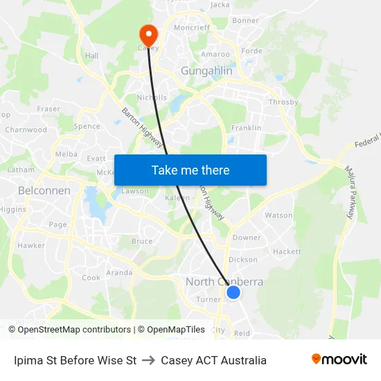 Ipima St Before Wise St to Casey ACT Australia map