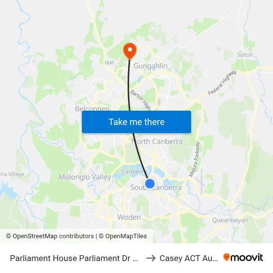 Parliament House Parliament Dr Southbound to Casey ACT Australia map