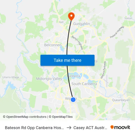 Bateson Rd Opp Canberra Hospital to Casey ACT Australia map
