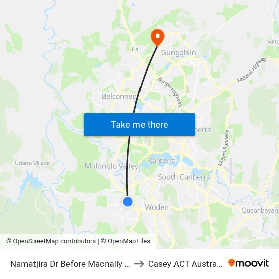 Namatjira Dr Before Macnally St to Casey ACT Australia map