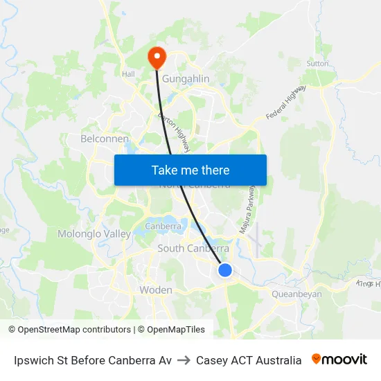 Ipswich St Before Canberra Av to Casey ACT Australia map