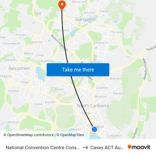 National Convention Centre Constitution Av to Casey ACT Australia map