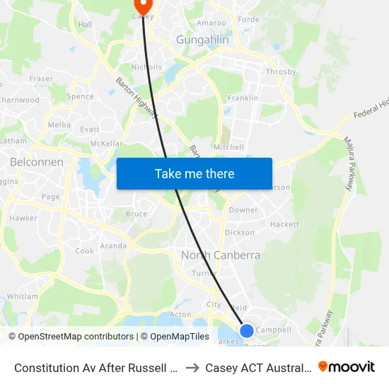 Constitution Av After Russell Dr to Casey ACT Australia map